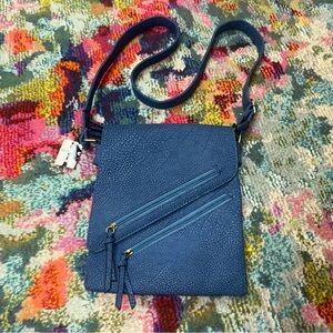 Elegant Blue Textured Crossbody Bag